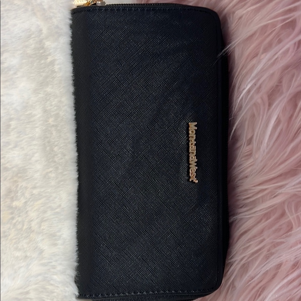 Montana West Black Leather Wallet Sleek Zip-Around Design